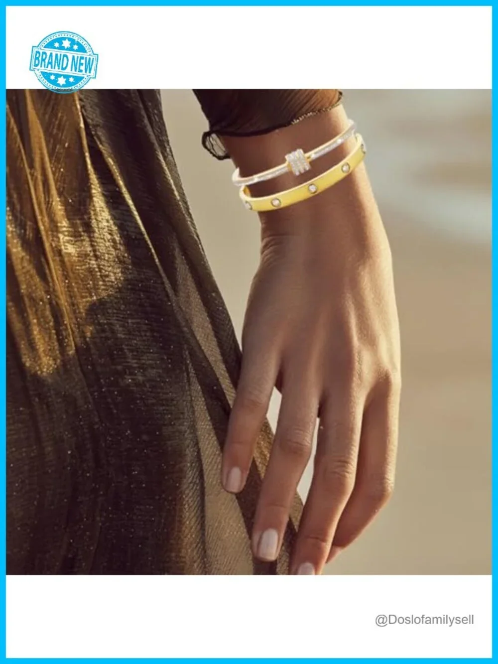 18K Gold Plated Stainless Steel Stackable Bangle Bracelets Set 4 Pcs Non